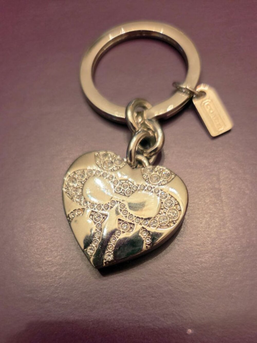 Coach Pavé Crystal Signature C Heart Locket Keychain/Bag Charm - NWOT